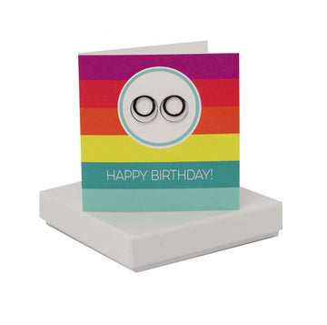 Happy Birthday Bold Circle Stripe Card   - Double Circle Earrings Coral and Mint